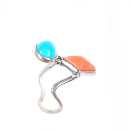 sz8.5 Veronica Poblano Zuni sterling silver modernist turquoise/coral ring