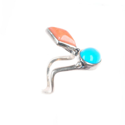 sz8.5 Veronica Poblano Zuni sterling silver modernist turquoise/coral ring