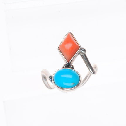 sz8.5 Veronica Poblano Zuni sterling silver modernist turquoise/coral ring