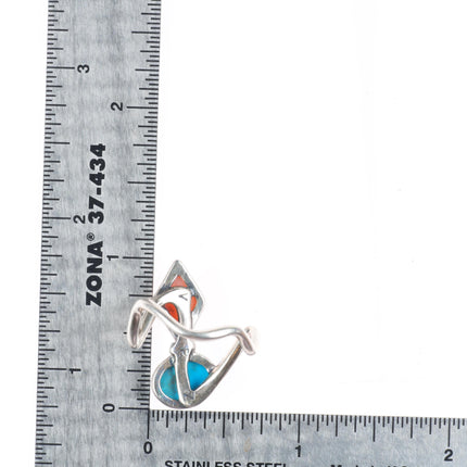 sz8.5 Veronica Poblano Zuni sterling silver modernist turquoise/coral ring