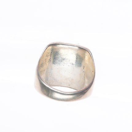 sz9.5 vintage Navajo sterling silver chiseled sides ring with turquoise