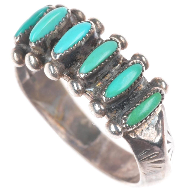 sz8 Vintage Janice Paloma Zuni sterling silver needlepoint turquoise ring