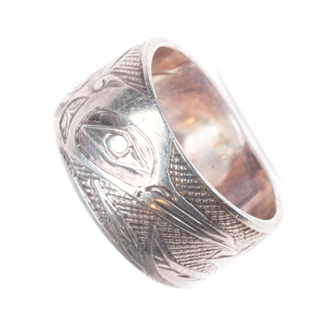 sz6 vintage Saulteaux Nation Northwest coast carved sterling silver ring