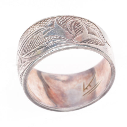 sz6 vintage Saulteaux Nation Northwest coast carved sterling silver ring