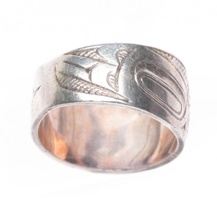 sz6 vintage Saulteaux Nation Northwest coast carved sterling silver ring