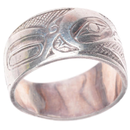sz6 vintage Saulteaux Nation Northwest coast carved sterling silver ring