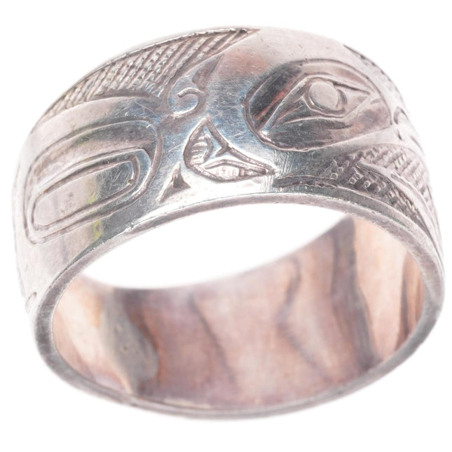 sz6 vintage Saulteaux Nation Northwest coast carved sterling silver ring