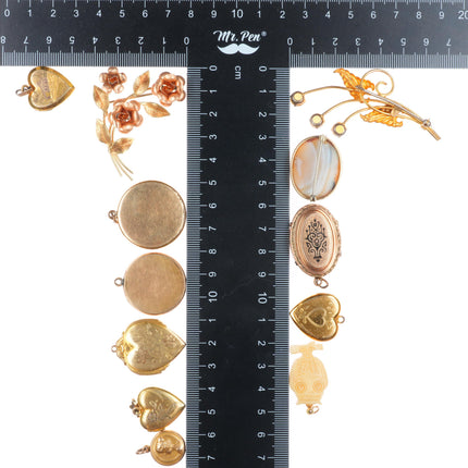 Estate Collection Antique Gold filled lockets, pendants, brooches, stickpins/etc