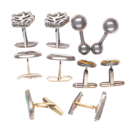 Vintage Navajo turquoise/Modernist sterling silver cufflink collection/lot
