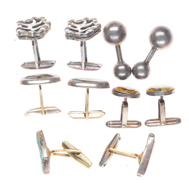 Vintage Navajo turquoise/Modernist sterling silver cufflink collection/lot