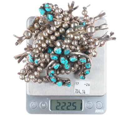 big Vintage Navajo high grade turquoise sterling silver squash blossom necklace