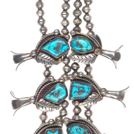 Vintage Navajo Morenci turquoise sterling silver squash blossom necklace
