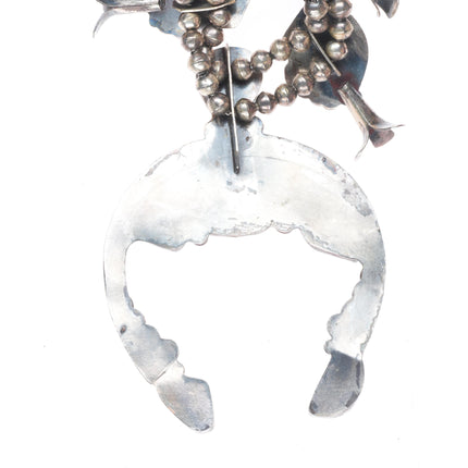 Vintage Navajo Morenci turquoise sterling silver squash blossom necklace