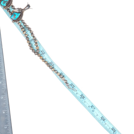 Vintage Navajo Morenci turquoise sterling silver squash blossom necklace