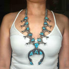 Vintage Navajo Morenci turquoise sterling silver squash blossom necklace