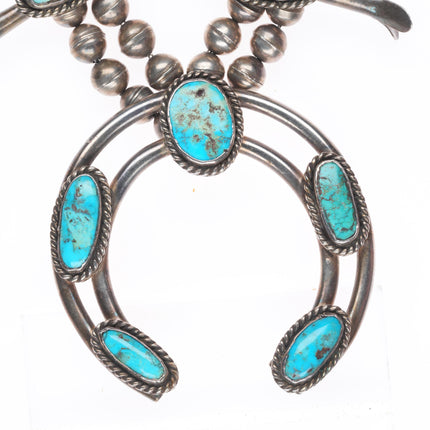 c1960's Vintage Navajo turquoise - sterling silver squash blossom necklace
