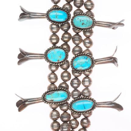 c1960's Vintage Navajo turquoise - sterling silver squash blossom necklace