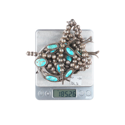 c1960's Vintage Navajo turquoise - sterling silver squash blossom necklace