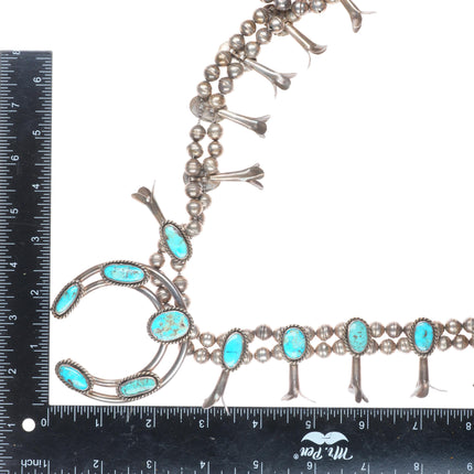 c1960's Vintage Navajo turquoise - sterling silver squash blossom necklace