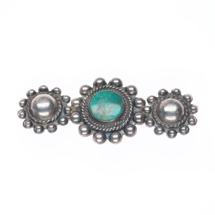 c1940 Vintage Navajo sterling silver beaded bowtie pin/brooch w/nice turquoise