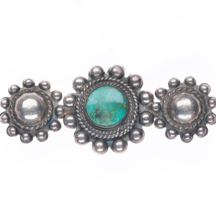 c1940 Vintage Navajo sterling silver beaded bowtie pin/brooch w/nice turquoise