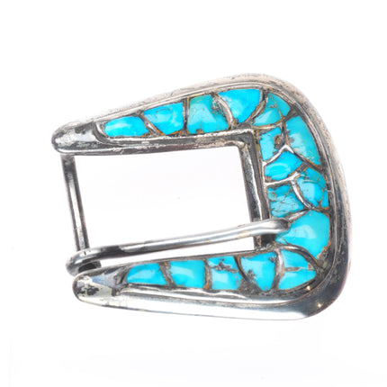 c1950 Vintage Navajo sterling silver inlaid turquoise ranger belt buckle set