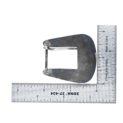 c1950 Vintage Navajo sterling silver inlaid turquoise ranger belt buckle set