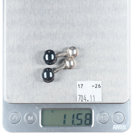 Vintage Tiffany sterling silver Hematite barbell cufflinks