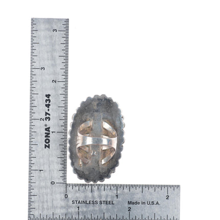 sz7 Big vintage Navajo sterling silver fancy edge turquoise ring