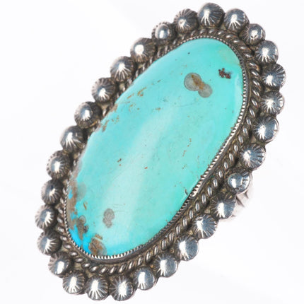 sz7 Big vintage Navajo sterling silver fancy edge turquoise ring