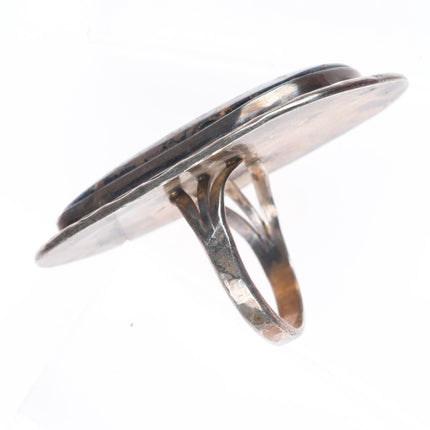 sz11 Big vintage Navajo sterling silver large ring with nice webbed turquoise