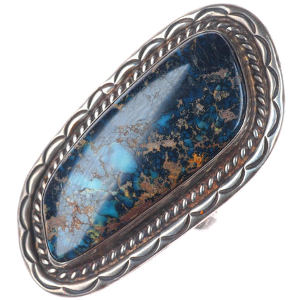 sz11 Big vintage Navajo sterling silver large ring with nice webbed turquoise