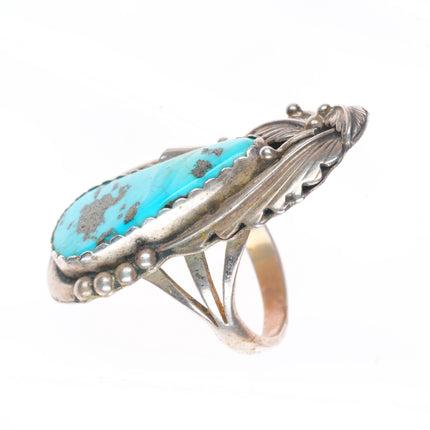 sz11 Big vintage Navajo sterling silver pear shaped turquoise men's ring