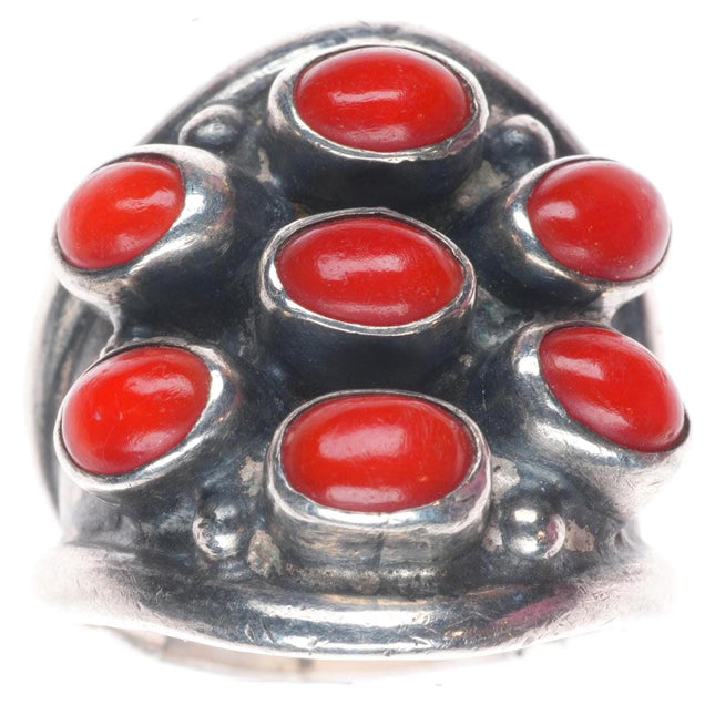 sz7 vintage Navajo sterling silver modernist coral snake eye knuckle ring