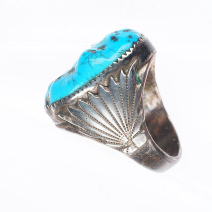 sz12 Heavy vintage Robert and Bernice Leekya Zuni sterling silver turquoise ring
