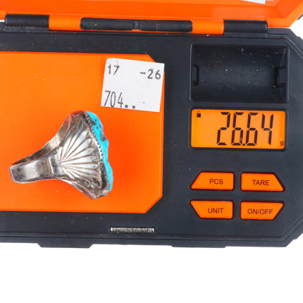 sz12 Heavy vintage Robert and Bernice Leekya Zuni sterling silver turquoise ring