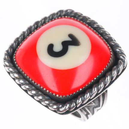 sz10.5 Vintage Kabana southwestern Sterling silver #3 Pool ball ring