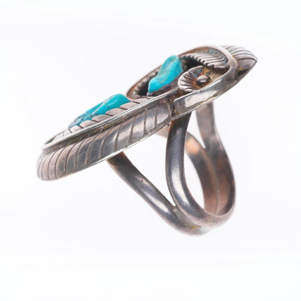 sz10 Big vintage Navajo sterling silver turquoise curly feather ring