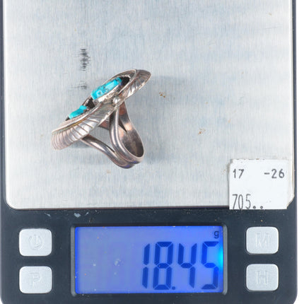 sz10 Big vintage Navajo sterling silver turquoise curly feather ring