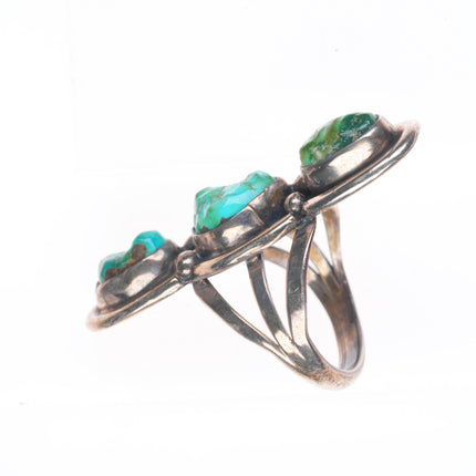 sz7 vintage Navajo sterling silver 3 stone natural turquoise nugget long ring