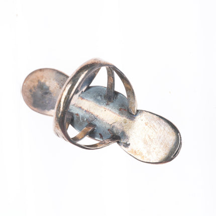 sz7 vintage Navajo sterling silver 3 stone natural turquoise nugget long ring