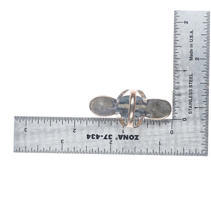 sz7 vintage Navajo sterling silver 3 stone natural turquoise nugget long ring