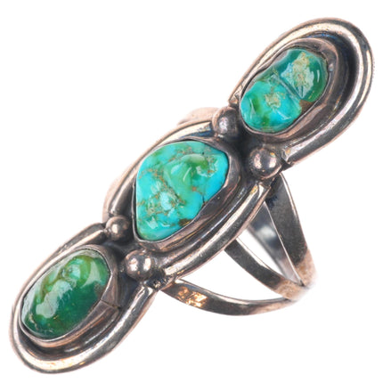 sz7 vintage Navajo sterling silver 3 stone natural turquoise nugget long ring