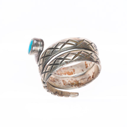 sz11 c1940 Vintage Navajo  turquoise/chiseled sterling silver rattlesnake ring