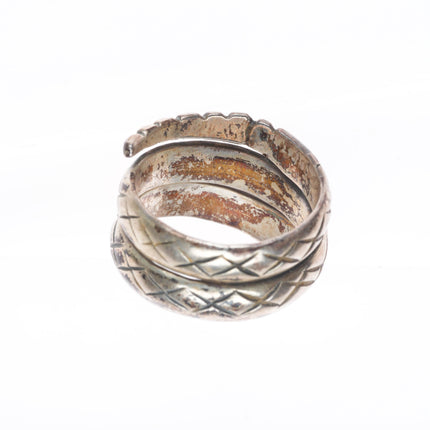 sz11 c1940 Vintage Navajo  turquoise/chiseled sterling silver rattlesnake ring