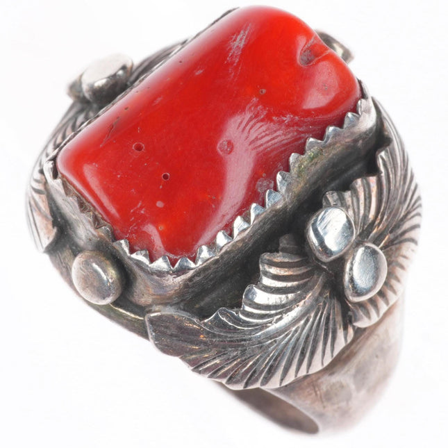 sz9 Vintage Navajo sterling silver GA natural red coral ring
