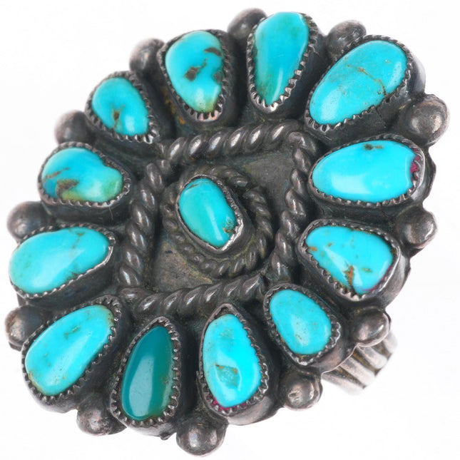 sz7 30's-40's Vintage zuni sterling silver turquoise cluster ring