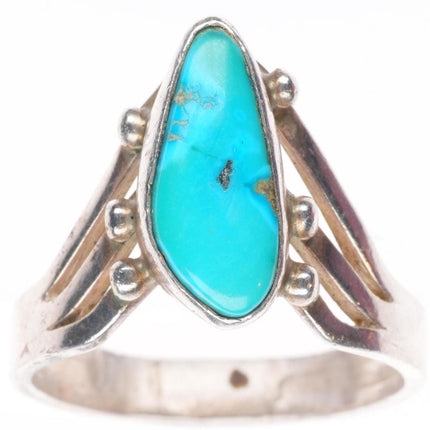 sz11 Vintage Navajo sterling silver modernist freeform ring with nice turquoise