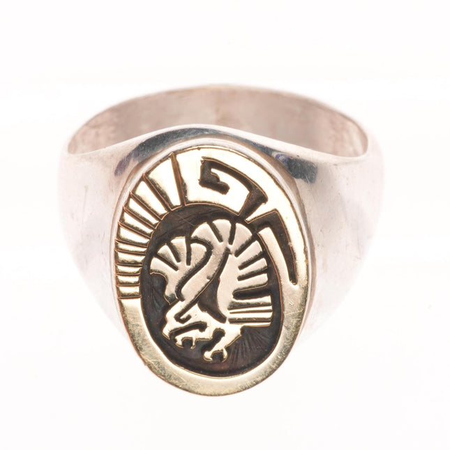sz9 Calvin Peterson Navajo 14k gold/Sterling silver eagle overlay ring