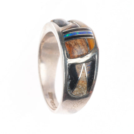 sz6 vintage Navajo sterling silver petrified wood/tiger's eye/lab opal ring